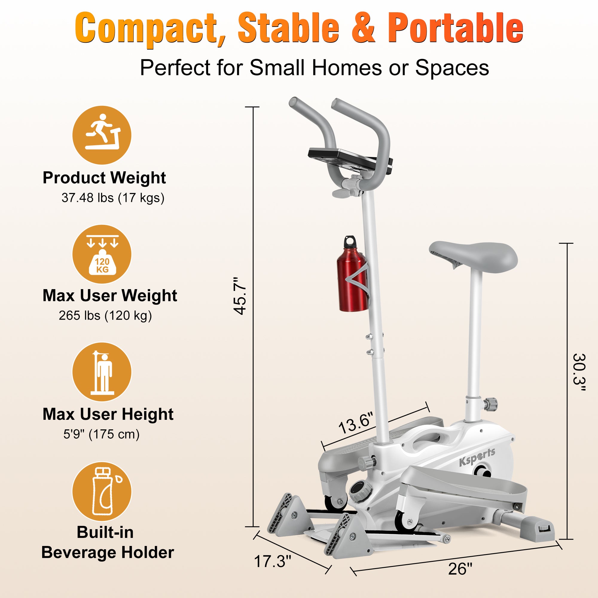 Ksports Mini Elliptical with Handles & Seat (KSU1201)