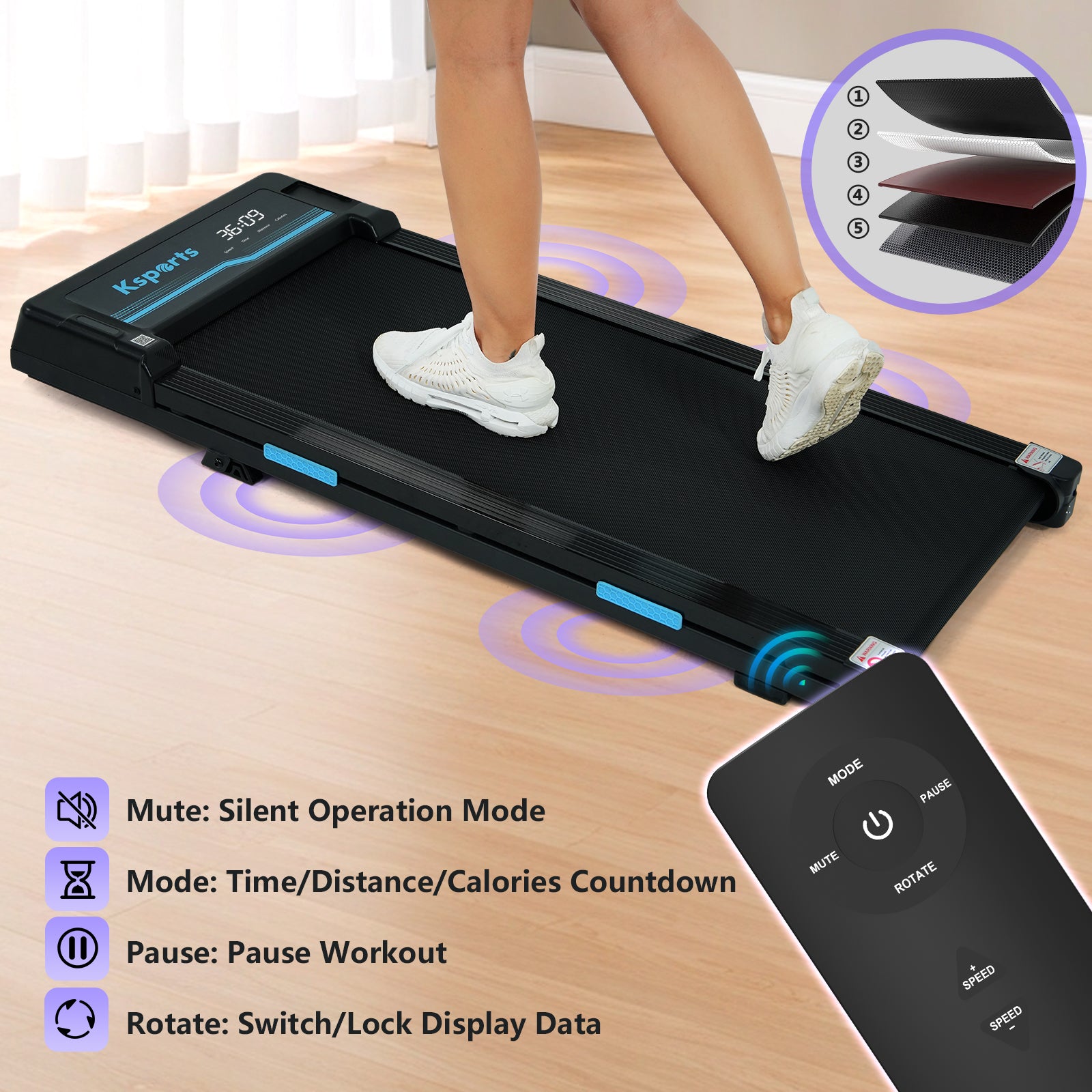 Ksports Walking Pad with Manual Incline (KSU1005)